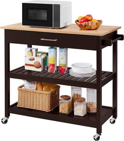 Kitchen Island Cart with 3-Tier Storage and Wheels