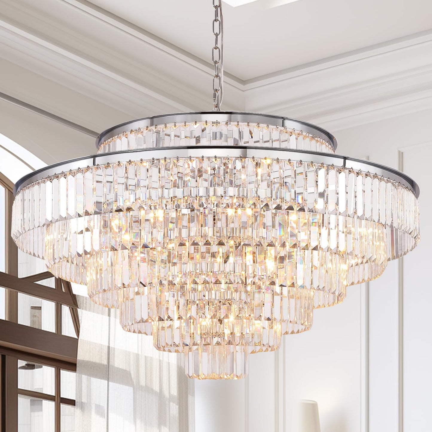 Elegant 7-Tier Crystal Chandelier, 17-Light Nickel Finish
