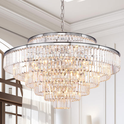 Elegant 7-Tier Crystal Chandelier, 17-Light Nickel Finish