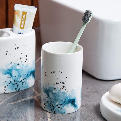 Ceramic 4-Piece Bathroom Accessories Set Complete Hand Paint Bath Countertop Accessory Soap Dispenser Set