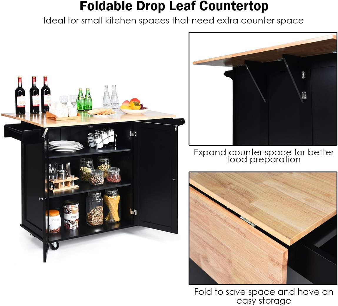 Kitchen Island Cart with Drop-Leaf Top and Storage