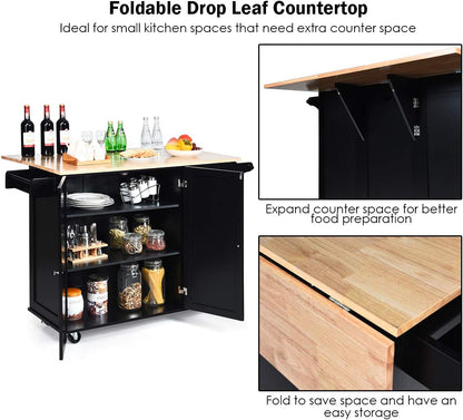 Kitchen Island Cart with Drop-Leaf Top and Storage
