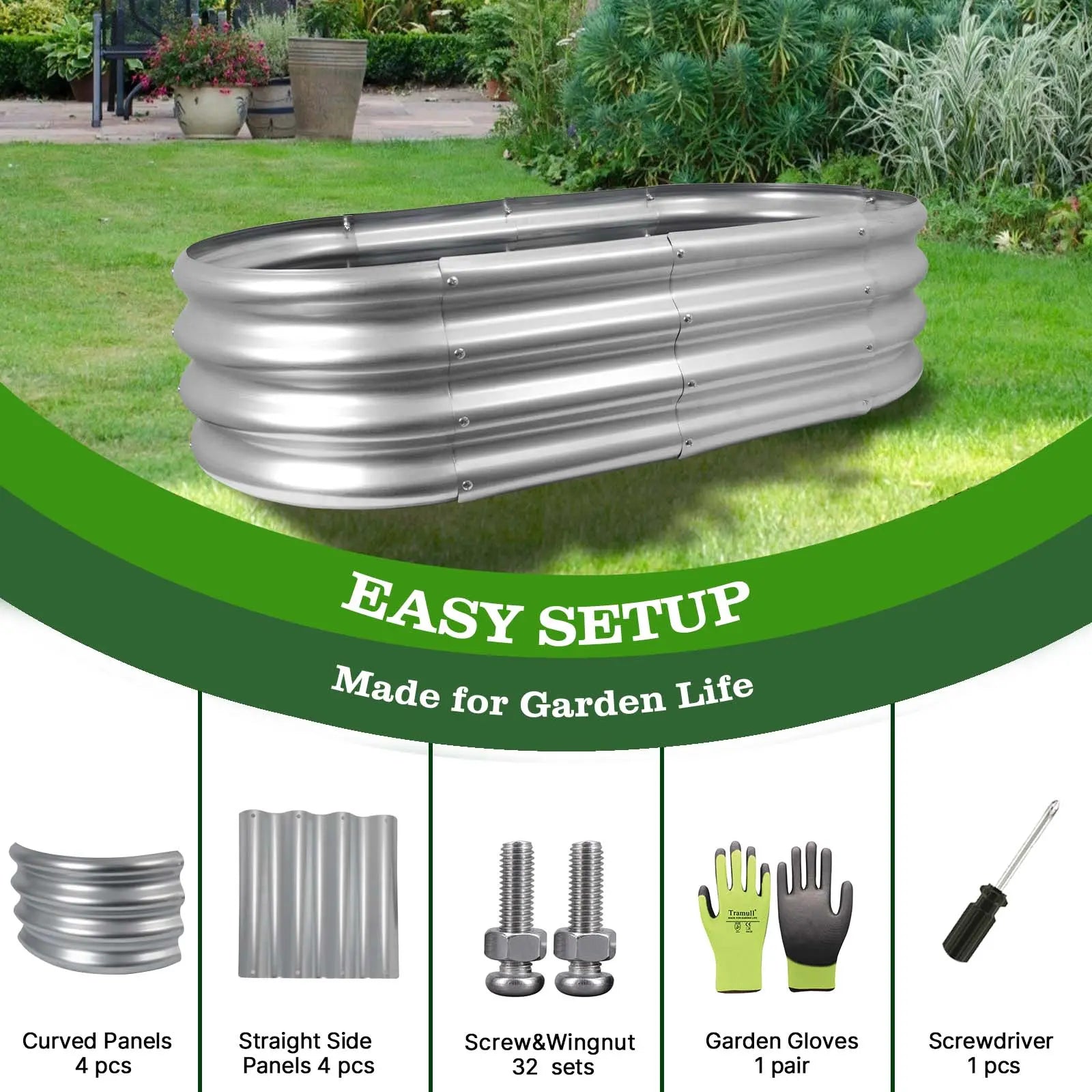 Tramull Oval Metal Planter Box - Ideal for Vegetables and Effortless DIY Assembly for Your Gardening Journey