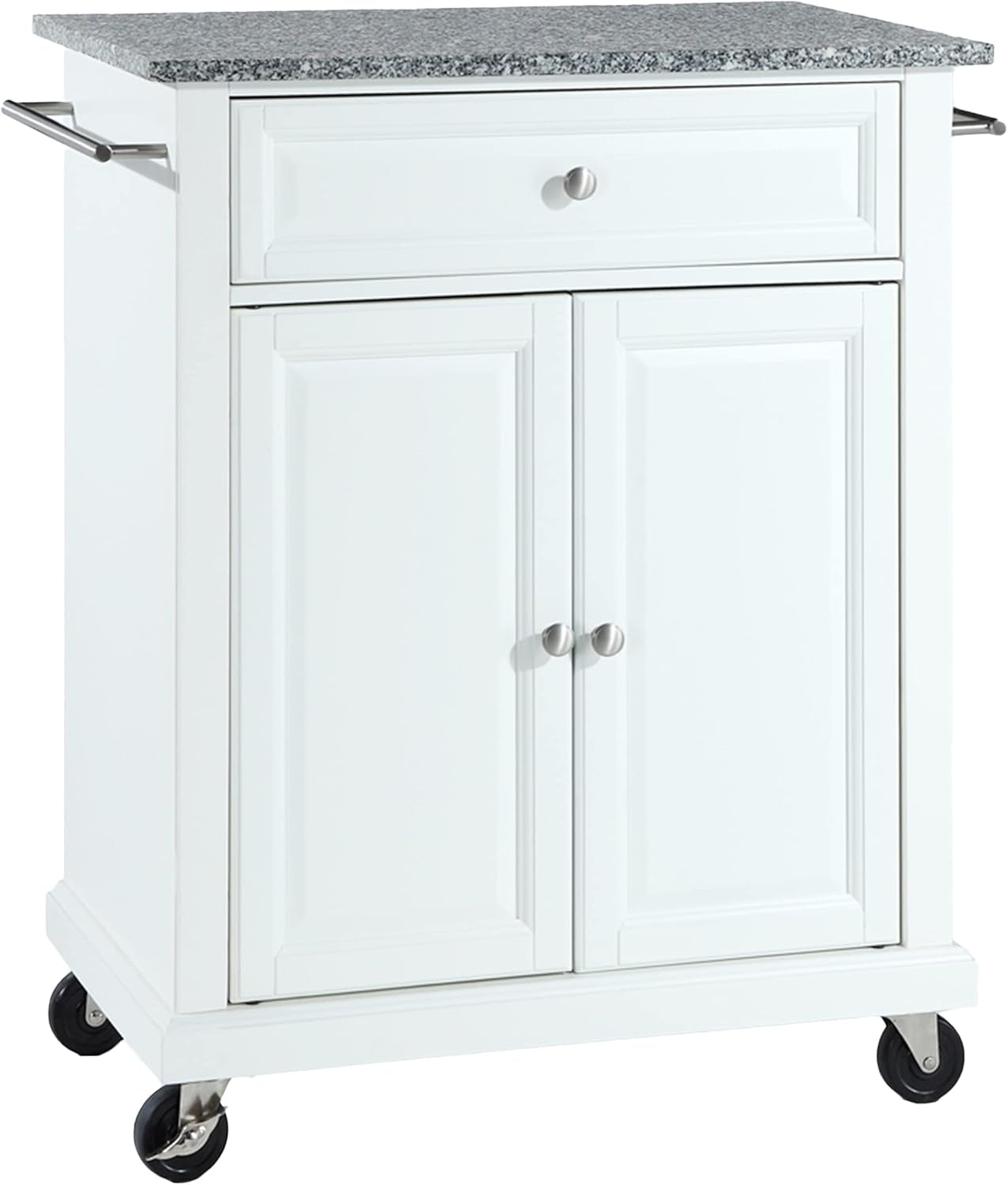 Compact Rolling Cart with Stainless Steel Top, Shelves, and Towel Rack, Black