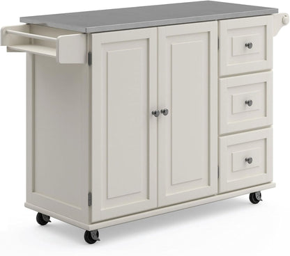 Dolly Madison 54-Inch Rolling Mobile Kitchen Island with Storage and Towel Rack in Off White