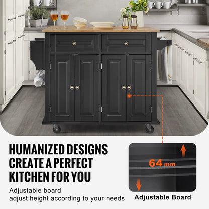 Utility Kitchen Cart with Storage and Expandable Top