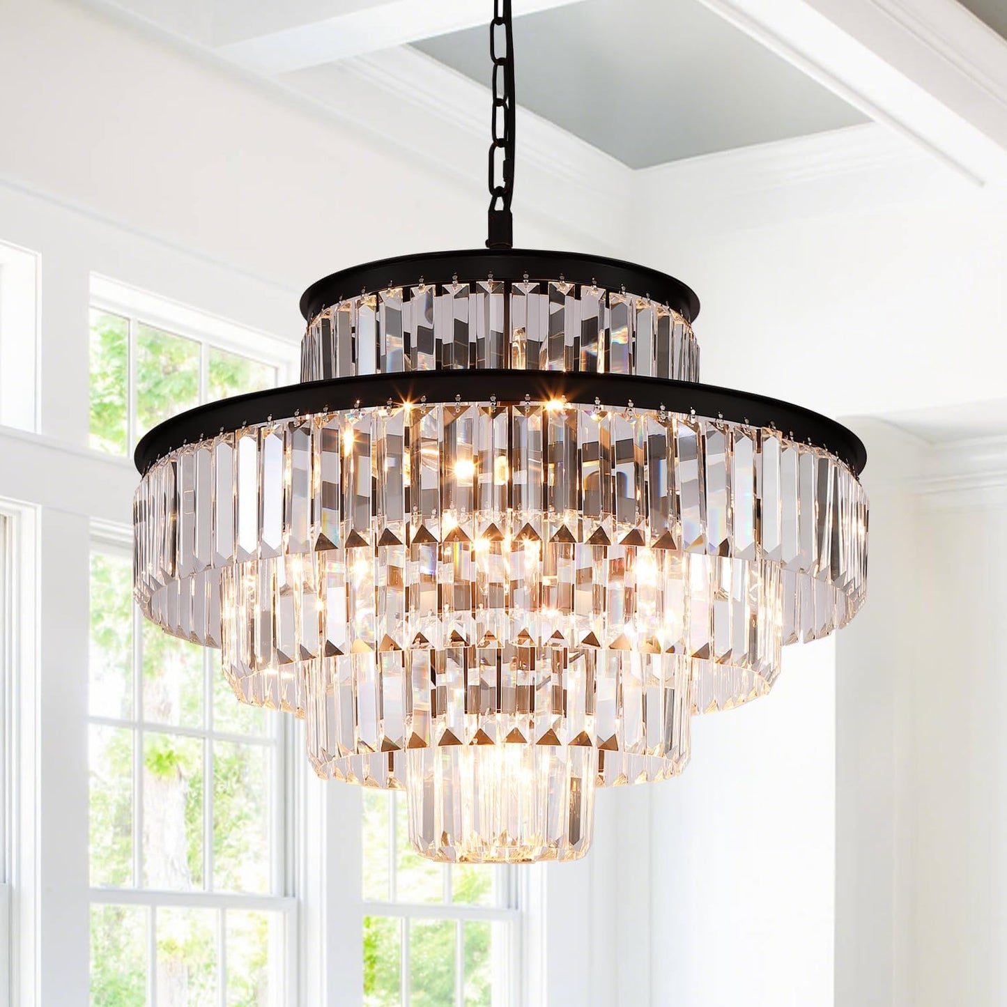 Elegant 7-Tier Crystal Chandelier, 17-Light Nickel Finish