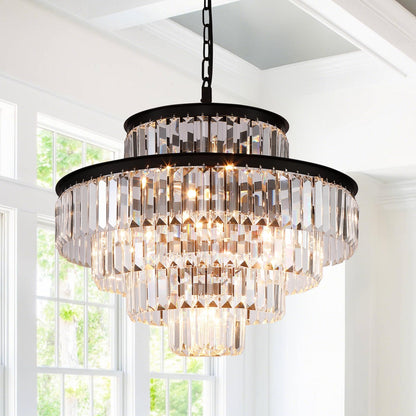 Elegant 7-Tier Crystal Chandelier, 17-Light Nickel Finish