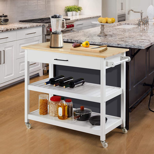 Kitchen Island Cart with 3-Tier Storage and Wheels