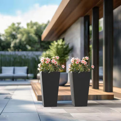 Set of 2 Tall Square Planter Pots – 27.5" Charcoal Black, Indoor/Outdoor Use