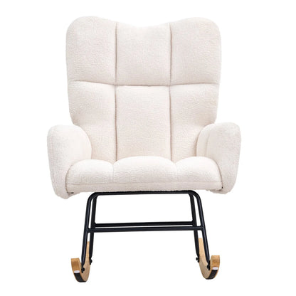 VEVOR Nursery Rocking Chair – Plush Upholstered Glider in Ivory White
