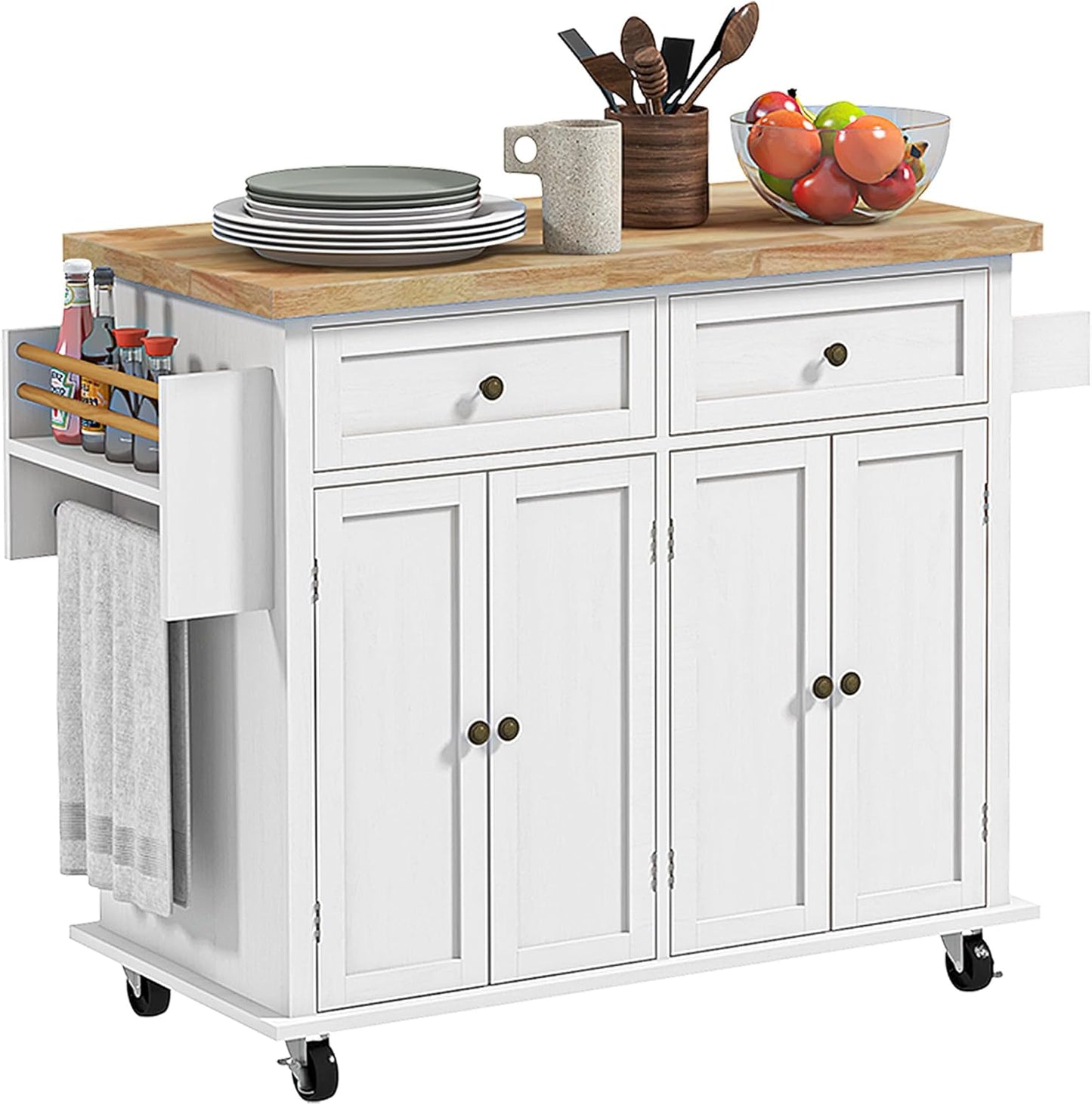 Rubber Wood Top Utility Kitchen Cart for Dining and Prep