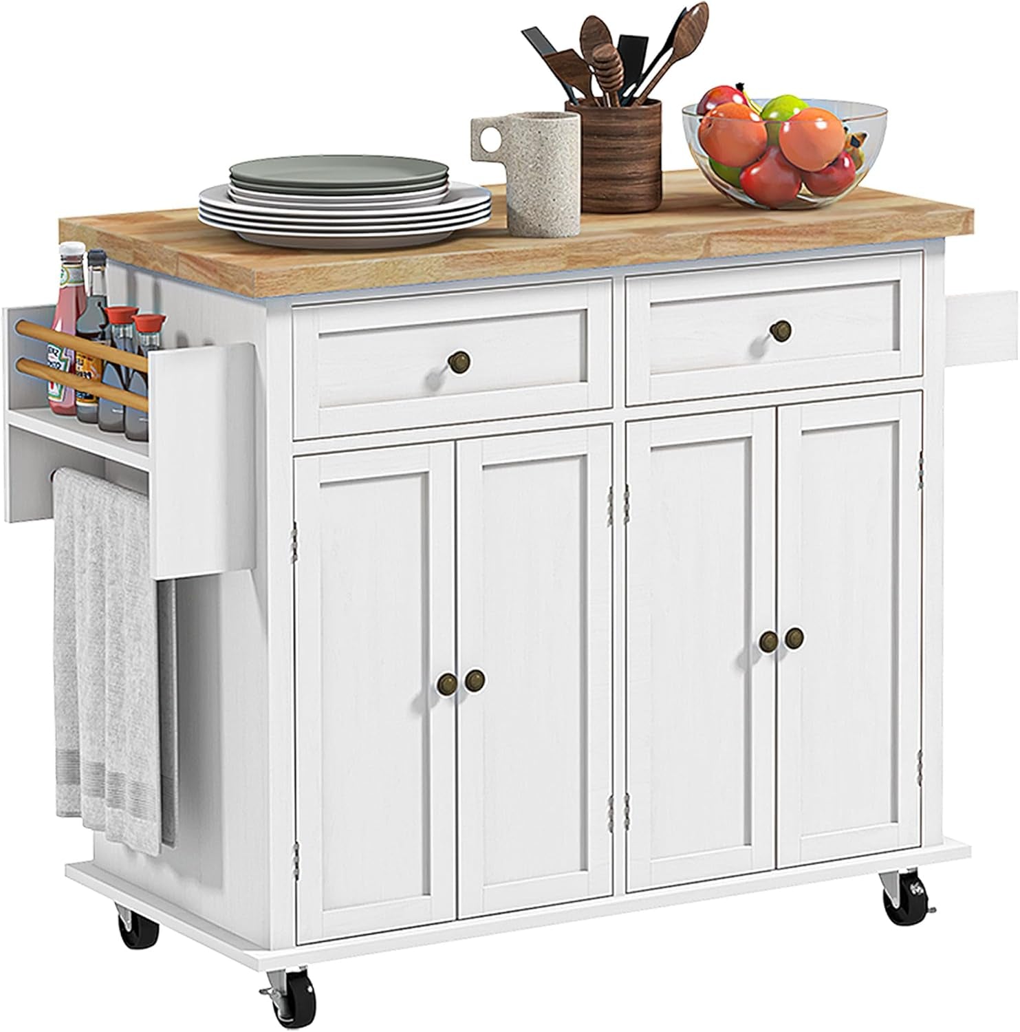 Rubber Wood Top Utility Kitchen Cart for Dining and Prep
