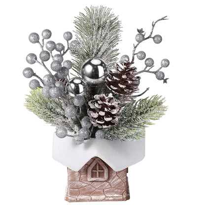 Miniature Silver Christmas Tree with Ornaments 