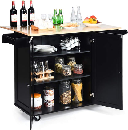 Kitchen Island Cart with Drop-Leaf Top and Storage