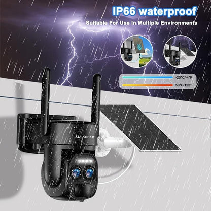 Solar Security Camera Wireless Outdoor, 4K 2.4GHz WiFi PTZ Camera Battery Powered
