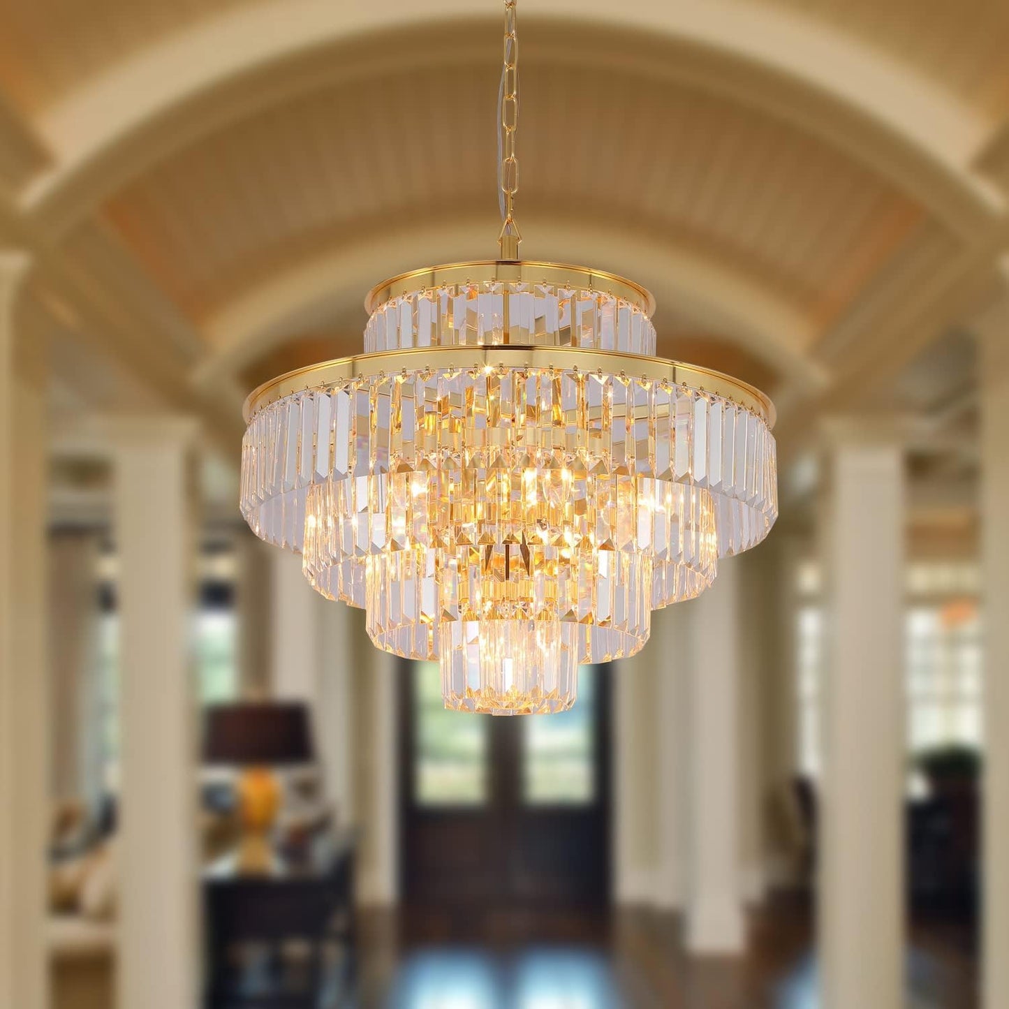 Elegant 7-Tier Crystal Chandelier, 17-Light Nickel Finish