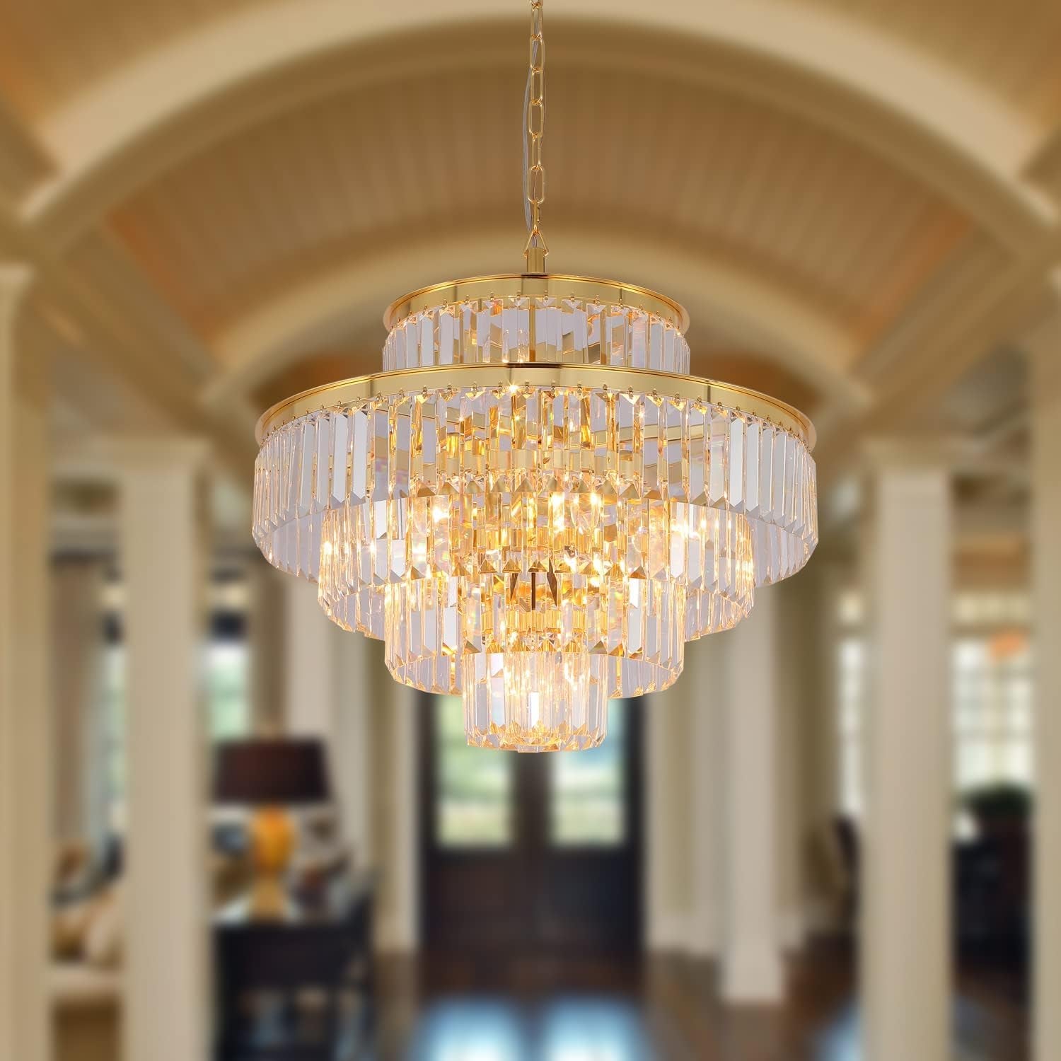 Elegant 7-Tier Crystal Chandelier, 17-Light Nickel Finish