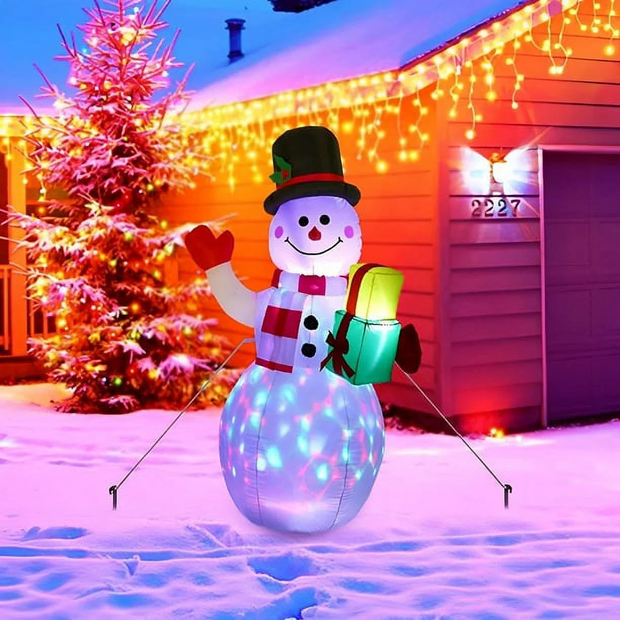 5-Foot Christmas Inflatable Snowman with Rotating LED Lights for Indoor and Outdoor Holiday Decorations