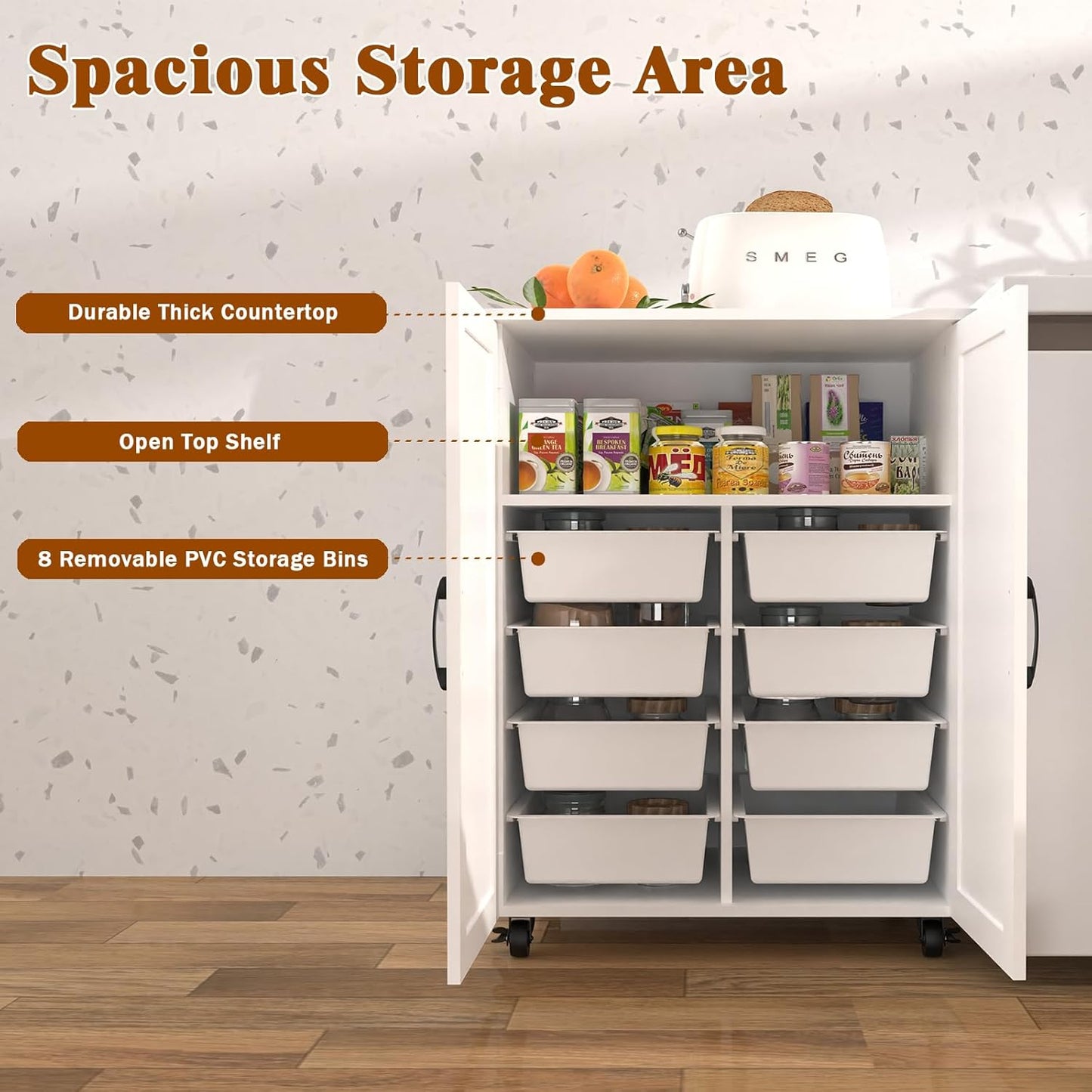 Versatile Mobile Kitchen Island on Wheels - Stylish White Rolling Cart for Effortless Storage and Organization in Small Spaces