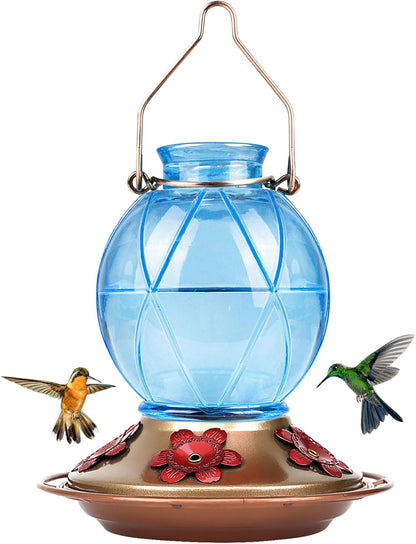 Glass Hummingbird Feeder - 20 Ounce Outdoor Feeder with Netted Texture Ball Shape Bottle in Lavender - Ideal Gift for Any Occasion